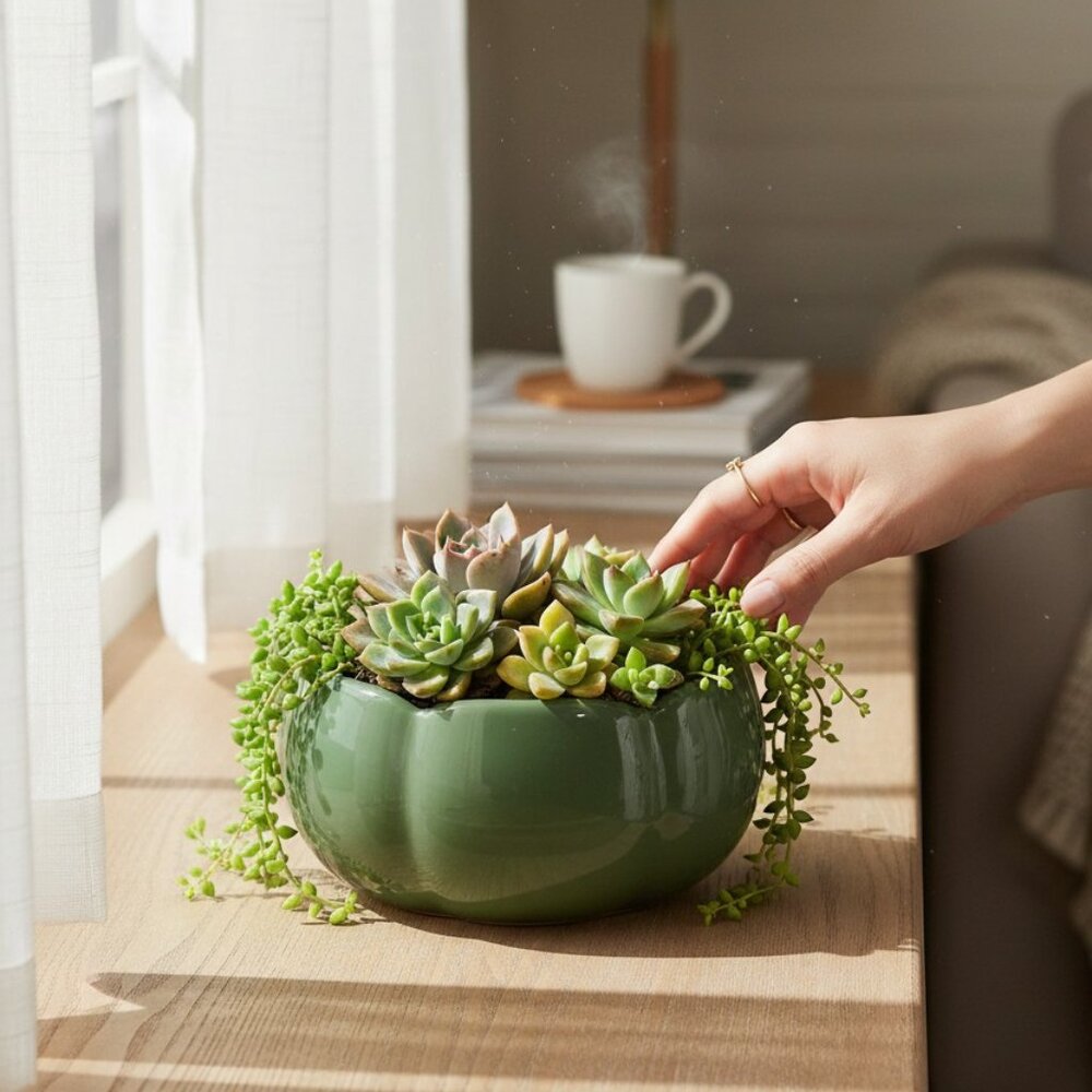 Tag Planter Vase Wavy Green Contempary Mid-Century Modern Decor